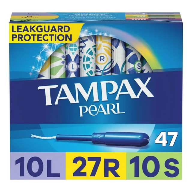 Tampax Pearl Tampons Trio Pack with Plastic Applicator and LeakGuard Braid - Light/Regular/Super Absorbency - Unscented