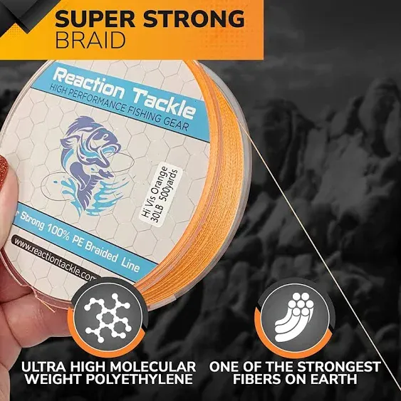 Reaction Tackle Braided Fishing Line - Pro Grade Power Performance for Saltwater or Freshwater Fish - Colored Fishing Line Braid for Extra Visibility