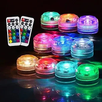 Mini Submersible Led Lights with Remote, Multicolor Underwater Tea Lights Candles, Waterproof Submersible Tea Lights Battery Operated Submersible Pool Lights for Wedding Vase Festival Party, 10pcs