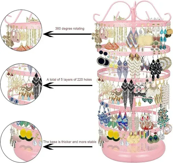5 Tiers Metal Rotating Earring Holder Organizer Exquisite Jewelry Display Stand