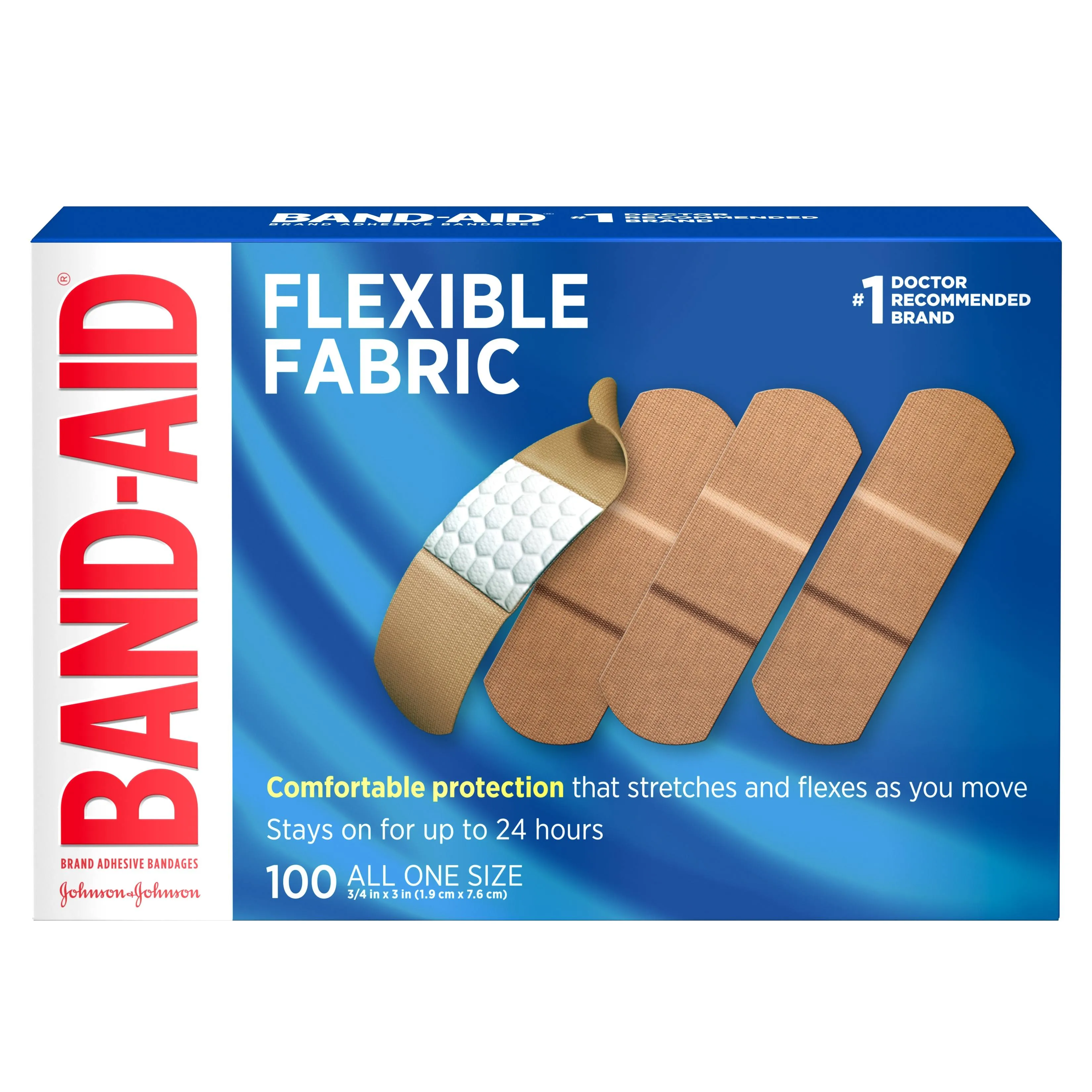 Band-Aid Flexible Strip Bandages, 3/4" x 3"