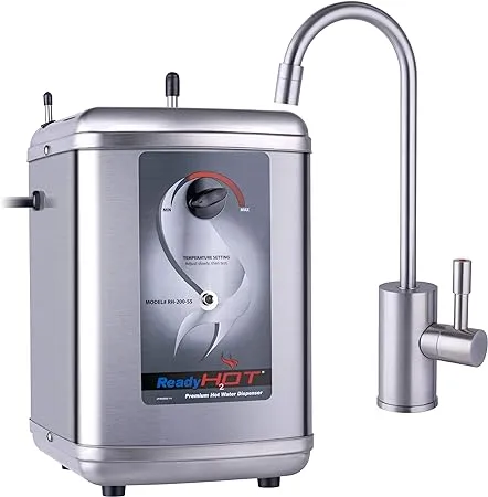 Ready Hot 41-RH-200-F570-BN Instant Hot Water Dispenser System, 2.5 Quarts Manual Dial Single Lever Hot Water Faucet, Brushed Nickel