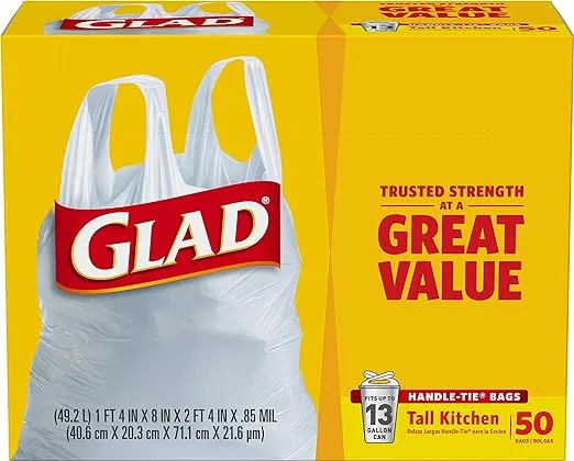 Glad Kitchen Bags, Tall, Handle-Tie, 13 Gallon - 50 bags