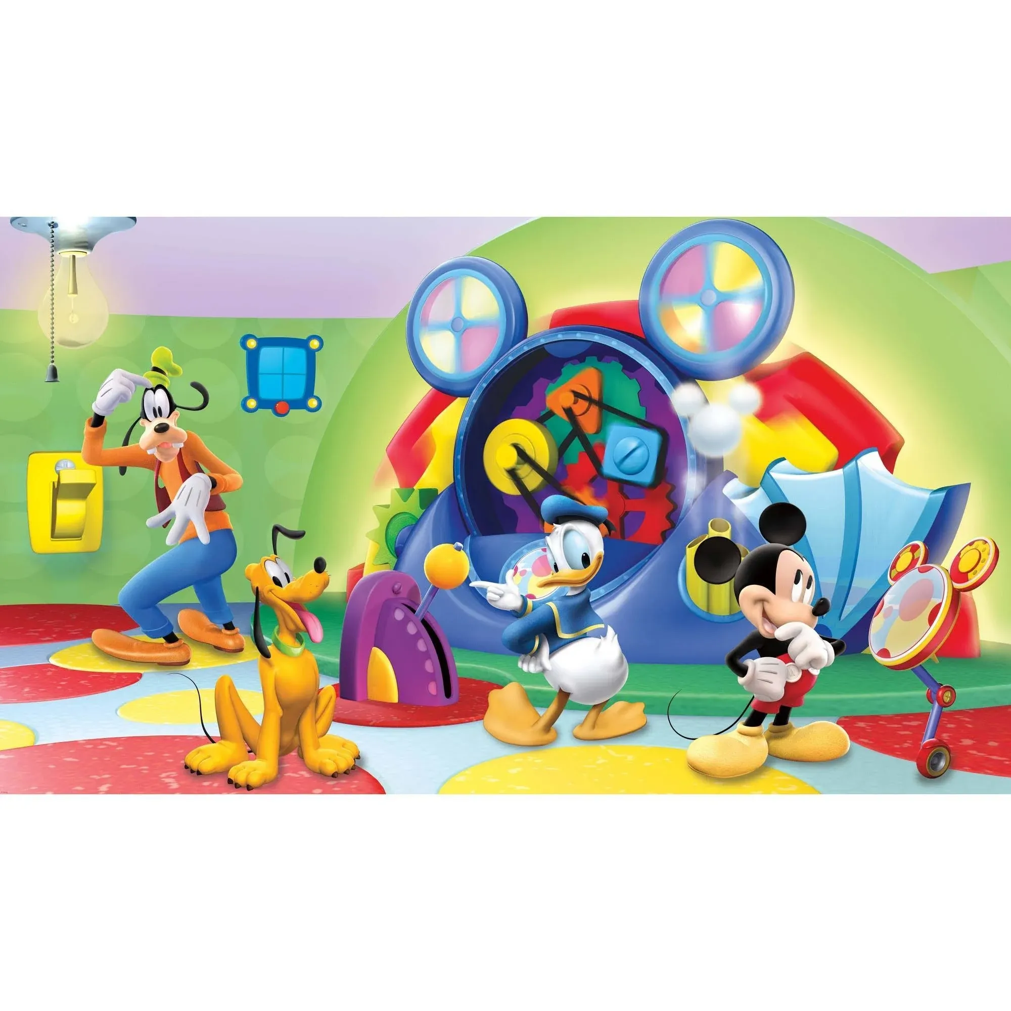 RoomMates JL1222M Mickey & Friends Chair Rail Prepasted Mural 6' X 10.5' -Ultra-Strippable Water Activated Removable Wall Mural-10.5 6 ft, Green