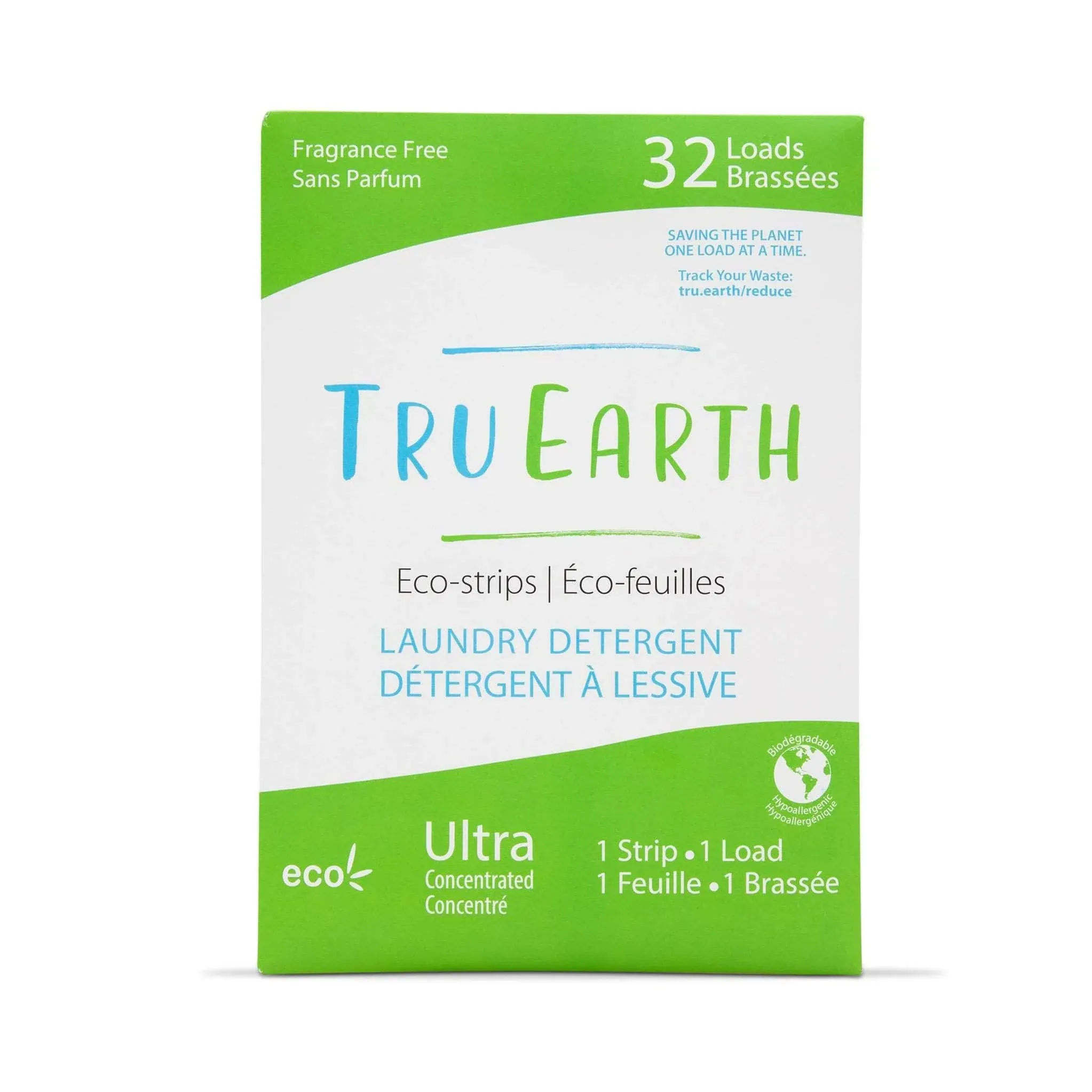 Tru Earth Laundry Detergent Sheets - Up to 64 Loads (32 Sheets) - No Plastic Jug - Original Eco-Strip Liquidless Laundry Detergent - Fragrance Free