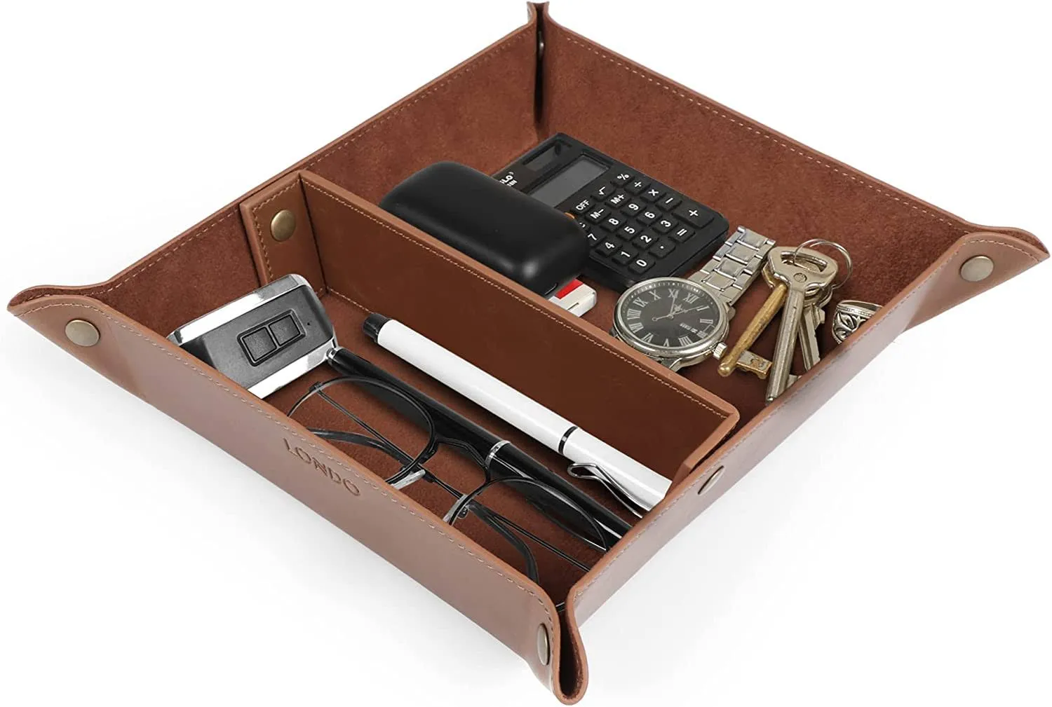 Londo Leather Tray Organizer Practical Storage Box for Wallets Watches Keys Coins Cell Phones and Office Equipment