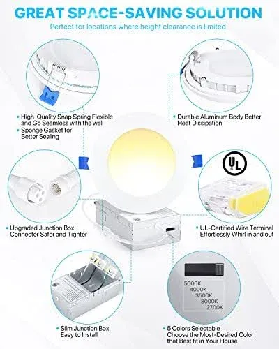 1 Pack 6 Inch Ultrathin Led Recessed Ceiling Light With Junction Box 2700k/3000k