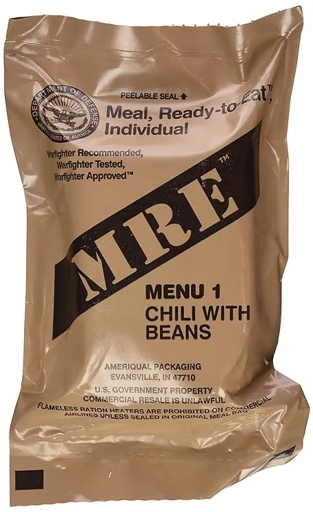 Chili with Beans MRE Meal - Genuine US Military Surplus Inspection Date 2020 and Up