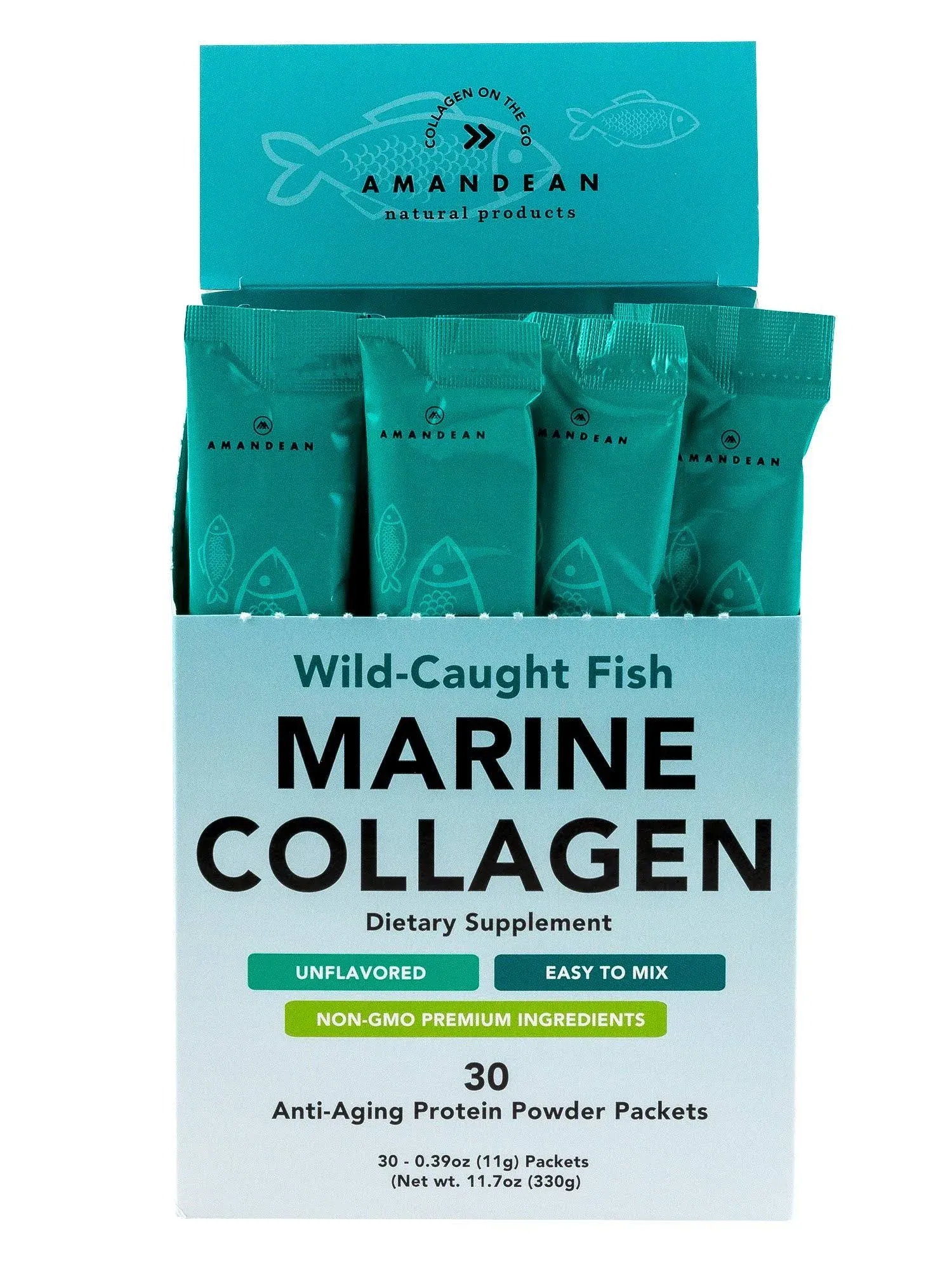 Amandean Marine Collagen Peptides Stick Packs | Wild-Caught Fish | 30 Single Use ...