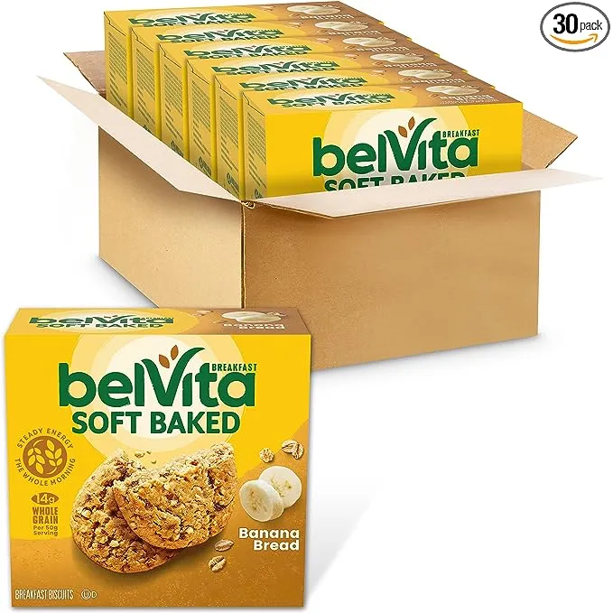 belVita Soft Baked Banana Bread Breakfast Biscuits, 30 Total Packs, 6 Boxes (1 Biscuit Per Pack)