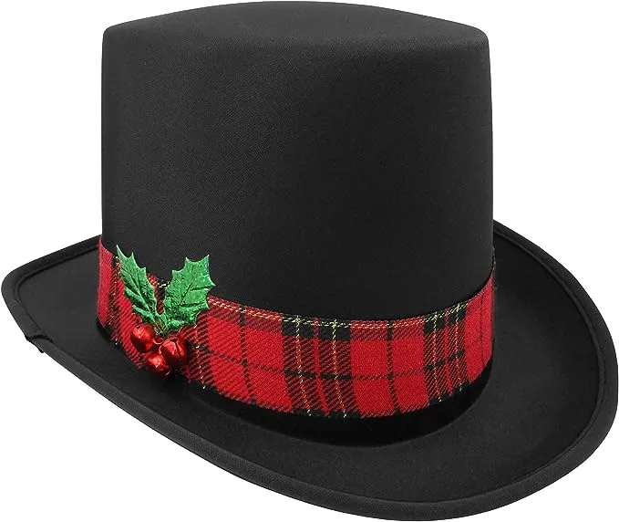 Christmas Caroler Snowman Top Hat Costume Red Plaid Band Mistletoe Holly Berries