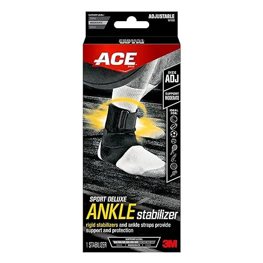 ACE Brand Deluxe Ankle Stabilizer, Adjustable Compression, Black