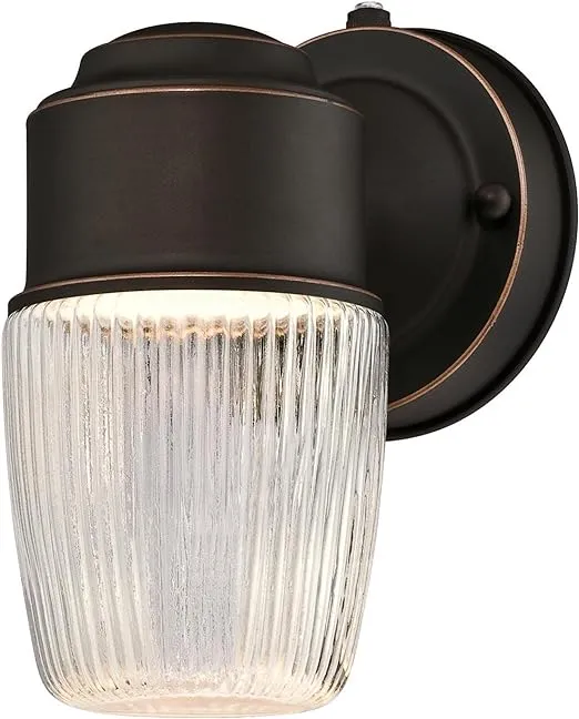 Westinghouse 6106900 One-Light LED Outdoor Wall Fixture with Dusk to Dawn Sensor, Oil Rubbed Bronze Finish with Clear Ribbed Glass , Oil-rubbed Bronze