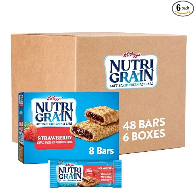 Nutri-Grain Soft Baked Breakfast Bars, Made with Whole Grains, Kids Snacks, Strawberry (6 Boxes, 48 Bars)