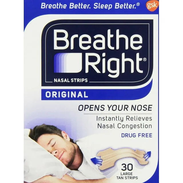 Breathe Right, ORIGINAL Nasal Strips 30 LARGE TAN Strips