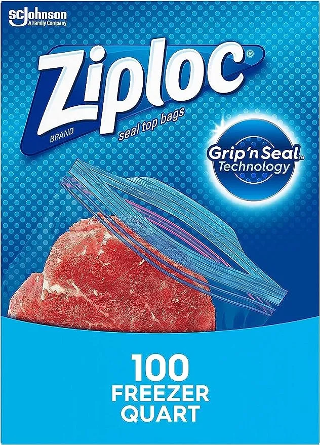 Ziploc® Brand Freezer Bags with New Stay Open Design, Quart, 100 Count, Patented Stand-up Bottom, Easy to Fill Freezer Bag, Unloc a Free Set of Hands in the Kitchen, Microwave Safe, BPA Free