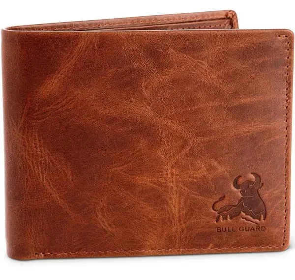 Mens RFID Blocking Bifold Wallet Soft Genuine Leather Brown