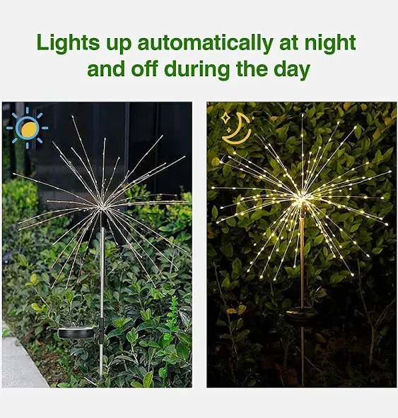 Solar Garden Lights Outdoor,2 Pack Each 120 LED Solar Fire Work Lights, DIY Wate