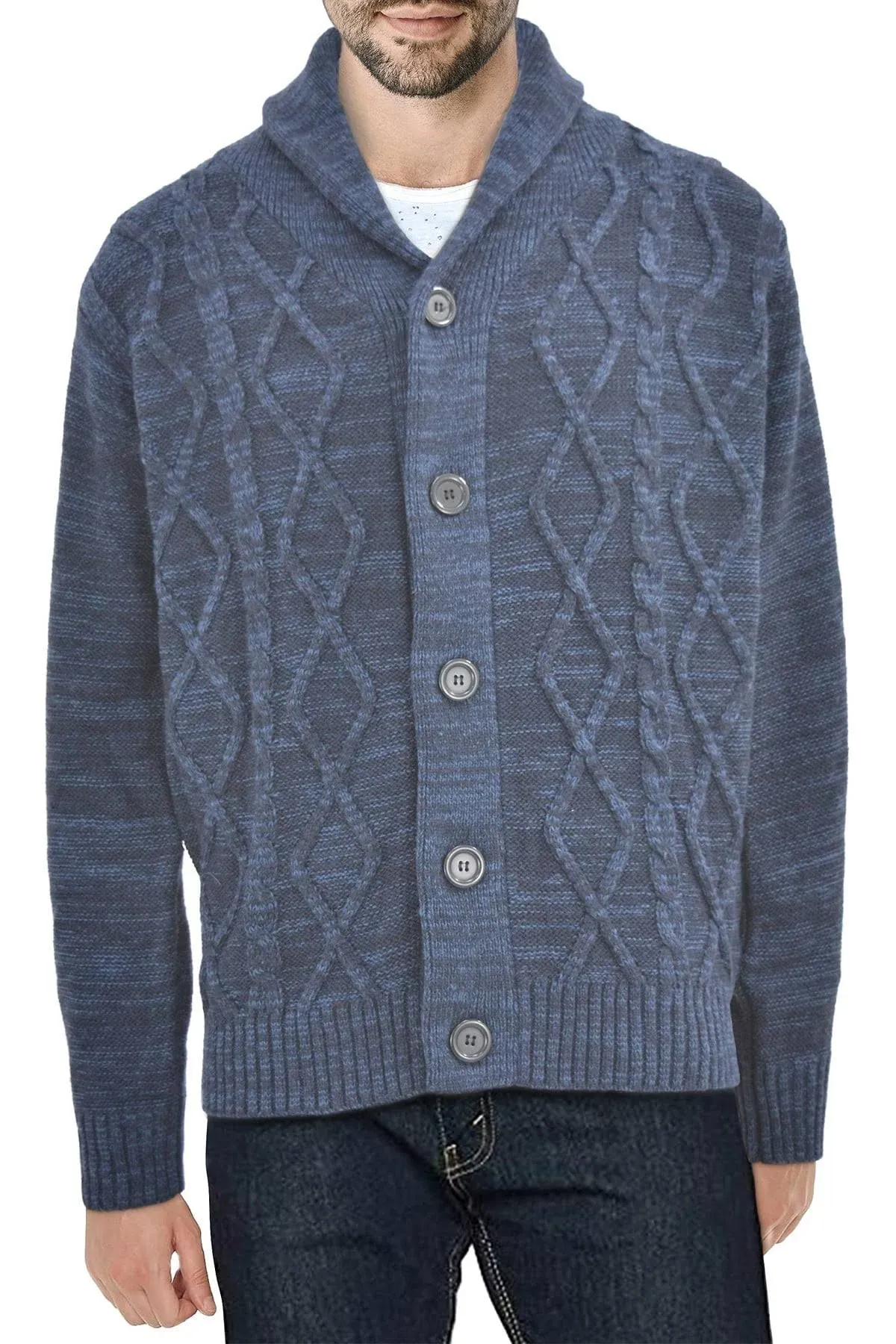 X-RAY Men's Cable Knit Shawl Collar Cardigan Sweater