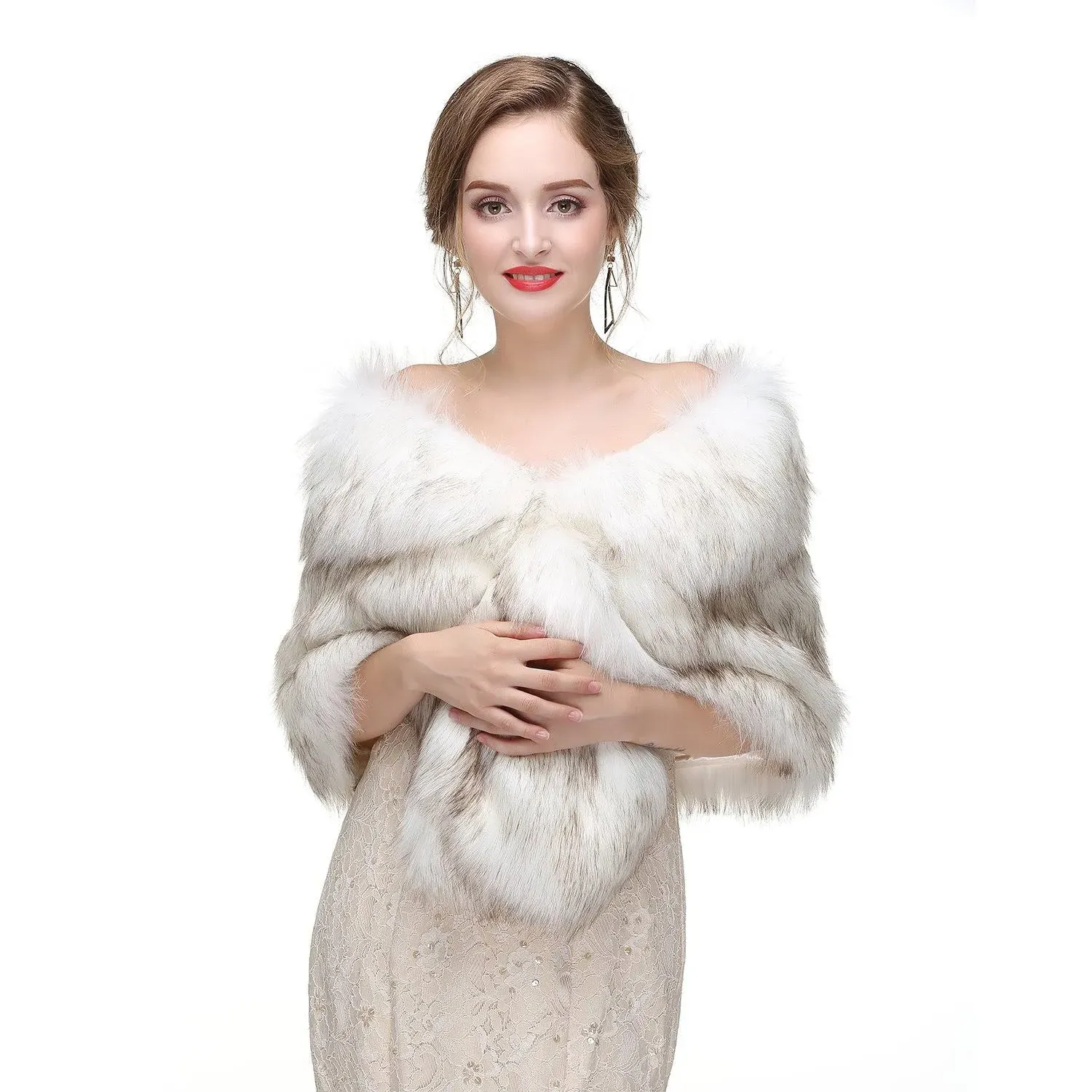 Decahome Faux Fur Shawl Wrap Stole Shrug Winter Bridal Wedding Cover Up