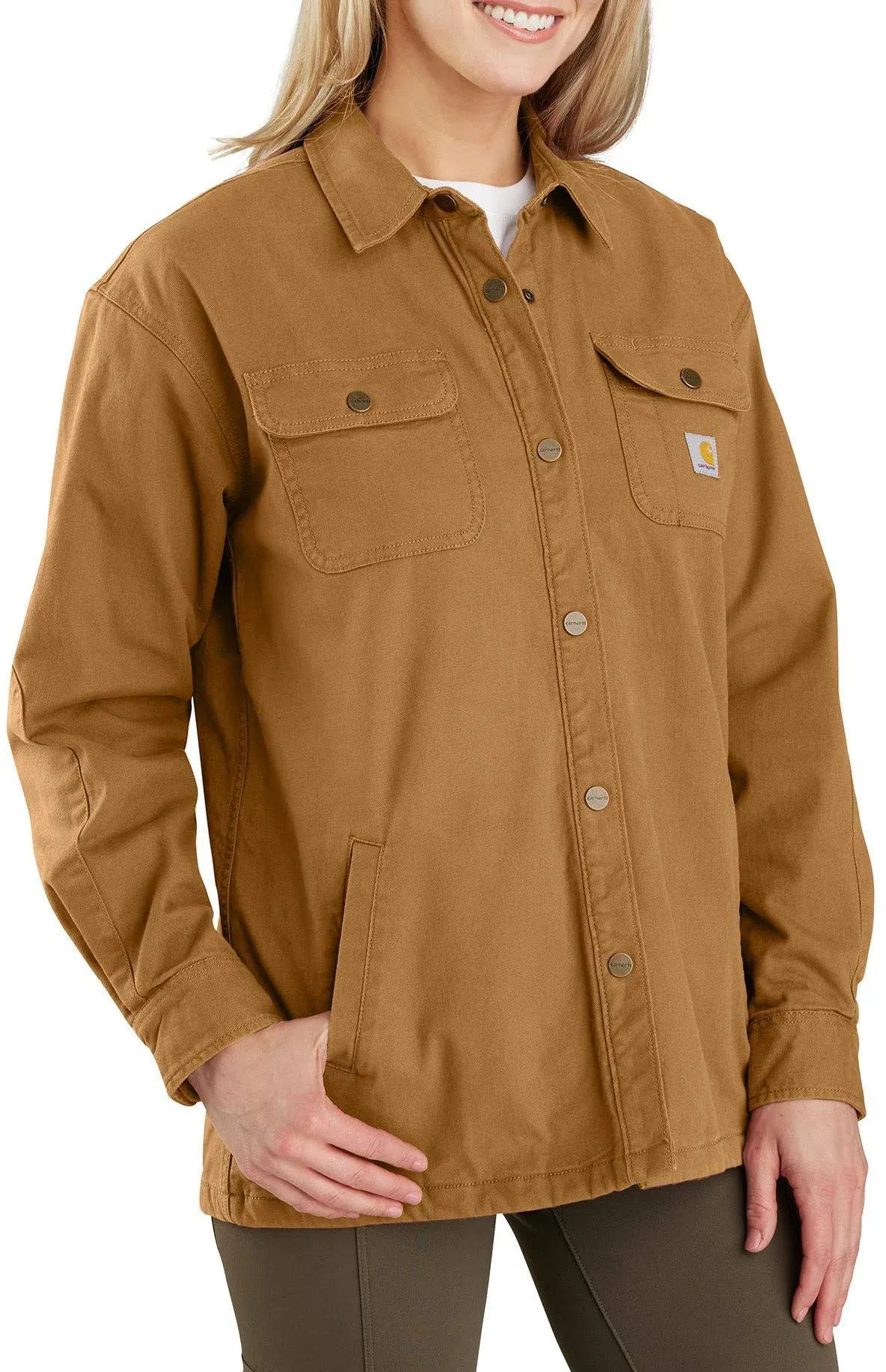 Carhartt Women's Rugged Flex Loose Fit Canvas Fleece Lined Shirt Jac