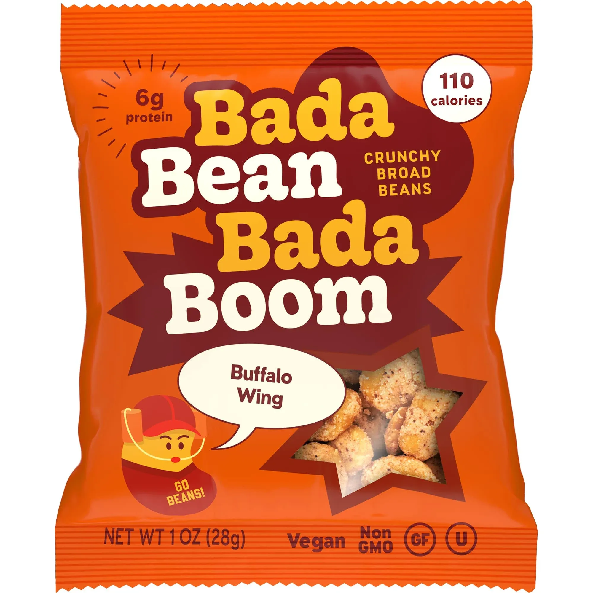 Enlightened Bada Bean Bada Boom - Plant-Based Protein, Gluten Free, Vegan, Crunchy Roasted Broad (Fava) Bean Snacks, 110 Calories per Serving, Buffalo