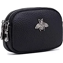 imeetu Women Leather Coin Purse, Small 2 Zippered Change Pouch Wallet