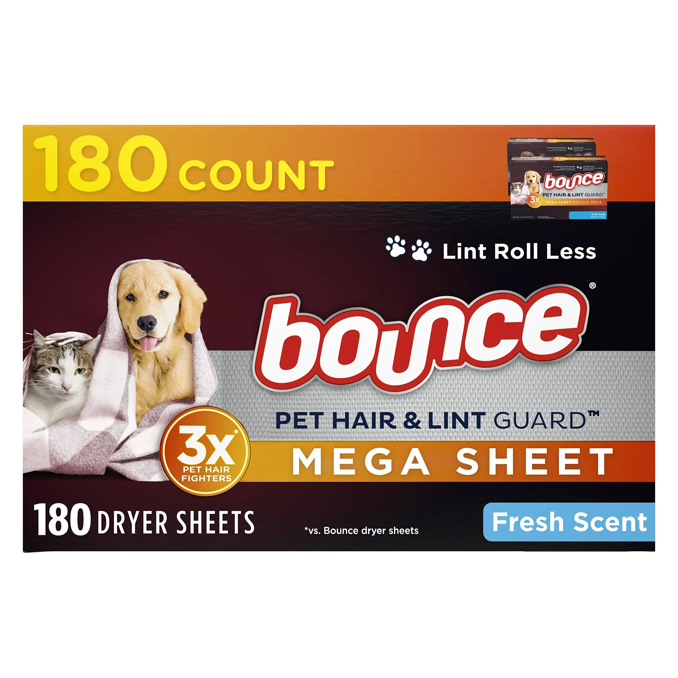 Bounce Pet Hair and Lint Guard Mega Dryer Sheets