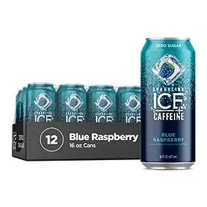 Sparkling Ice +Caffeine Blue Raspberry Sparkling Water, with Antioxidants and Vitamins, Zero Sugar, 16 Fl Oz (Pack of 12)