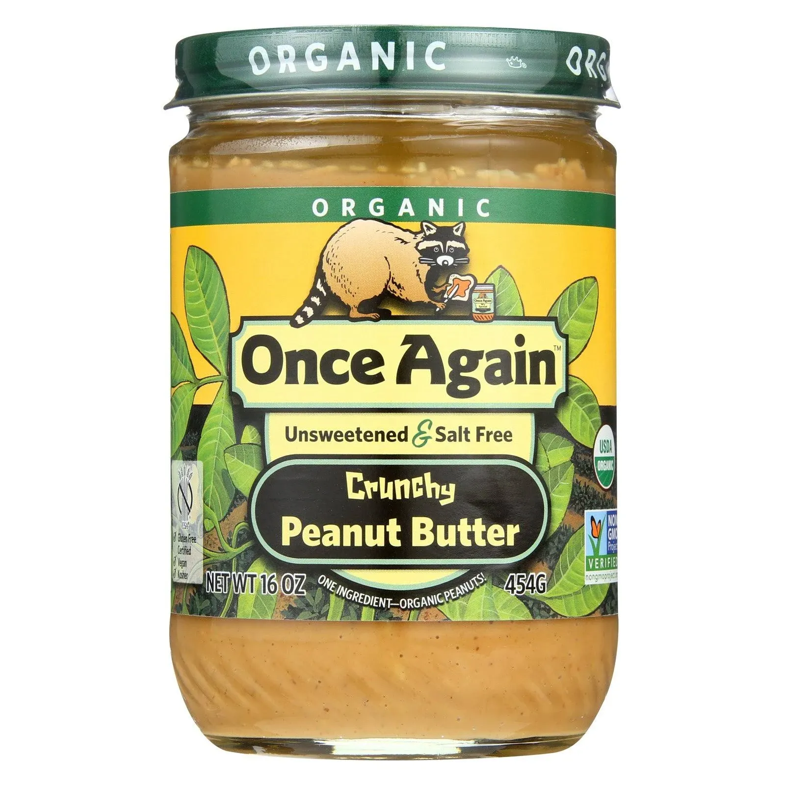 Once Again Old Fashioned Natural Peanut Butter, Unsweetened & Salt Free, Crunchy - 16 oz