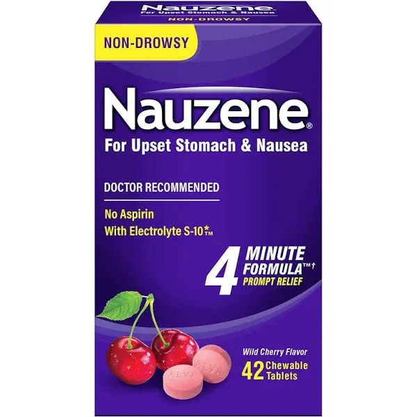 Nauzene Upset Stomach & Nausea, Non-Drowsy, Chewable Tablets, Wild Cherry Flavor - 42 tablets