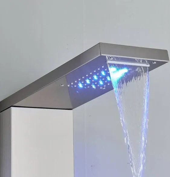 LED Shower Panel Tower System Rain&amp;Waterfall Massage Body Jets Brushed Nickel