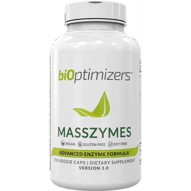 BiOptimizers MassZymes - Complete Digestive Enzymes Supplement for Gut Health - Bloating Relief for Men and Women - Lipase Amylase Bromelain Digestive Enzymes (30 Capsules)