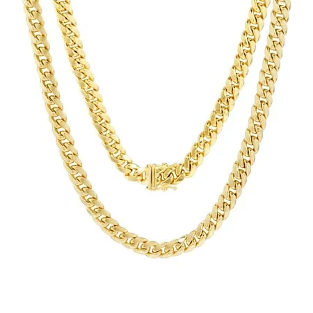 Wellingsale 14k Yellow Gold 5.5mm Hollow Miami Cuban Chain Necklace with Box Lock Clasp