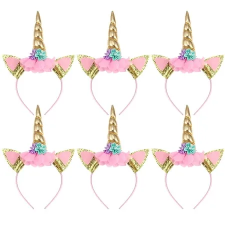 Etereauty 6Pcs Unicorn Headband Gold Horn Headbands Perfect Unicorn Party Supplies Party Favor for Birthday or Costume Party