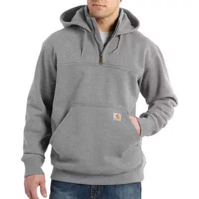 Carhartt Men's Heather Gray Rain Defender Paxton Heavyweight Hooded Zip Mock Sweatshirt