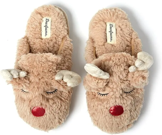 Dearfoams unisex-child Matching Family Holiday Christmas Reindeer & Turkey Scuff