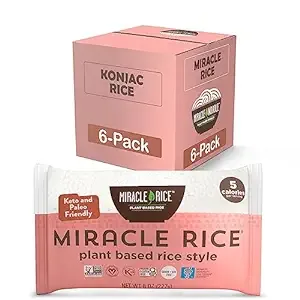 Miracle Noodle Miracle Rice - Plant Based Shirataki Konjac Rice Keto, Vegan, Gluten-Free, Soy Free, Low Carb Rice, Low Calorie Rice, Kosher, Paleo, Dairy Free, Shirataki Rice - 8 Oz, 6-Pack