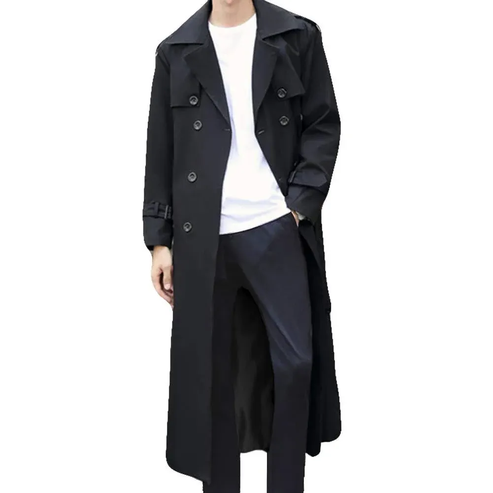 Pantete Man's Double Breasted Trench Coat Oversized Casual windbreaker Lapel Long Jacket Overcoat