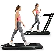 Goplus 2 in 1 Folding Treadmill, 2.25HP Superfit Under Desk Electric Treadmill, Installation-Free with Blue Tooth Speaker, Remote Control, APP Control and LED Display, Walking Jogging for Home Office