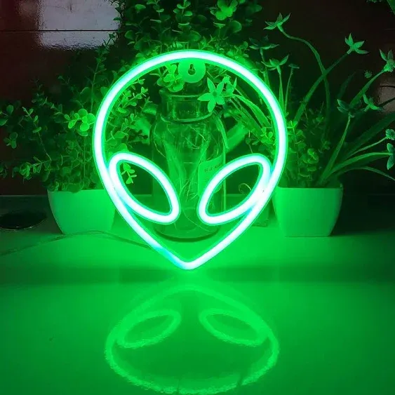 Alien Neon Sign,USB or 3-AA Battery Powered Neon Light,LED Table Green,Neon Sign