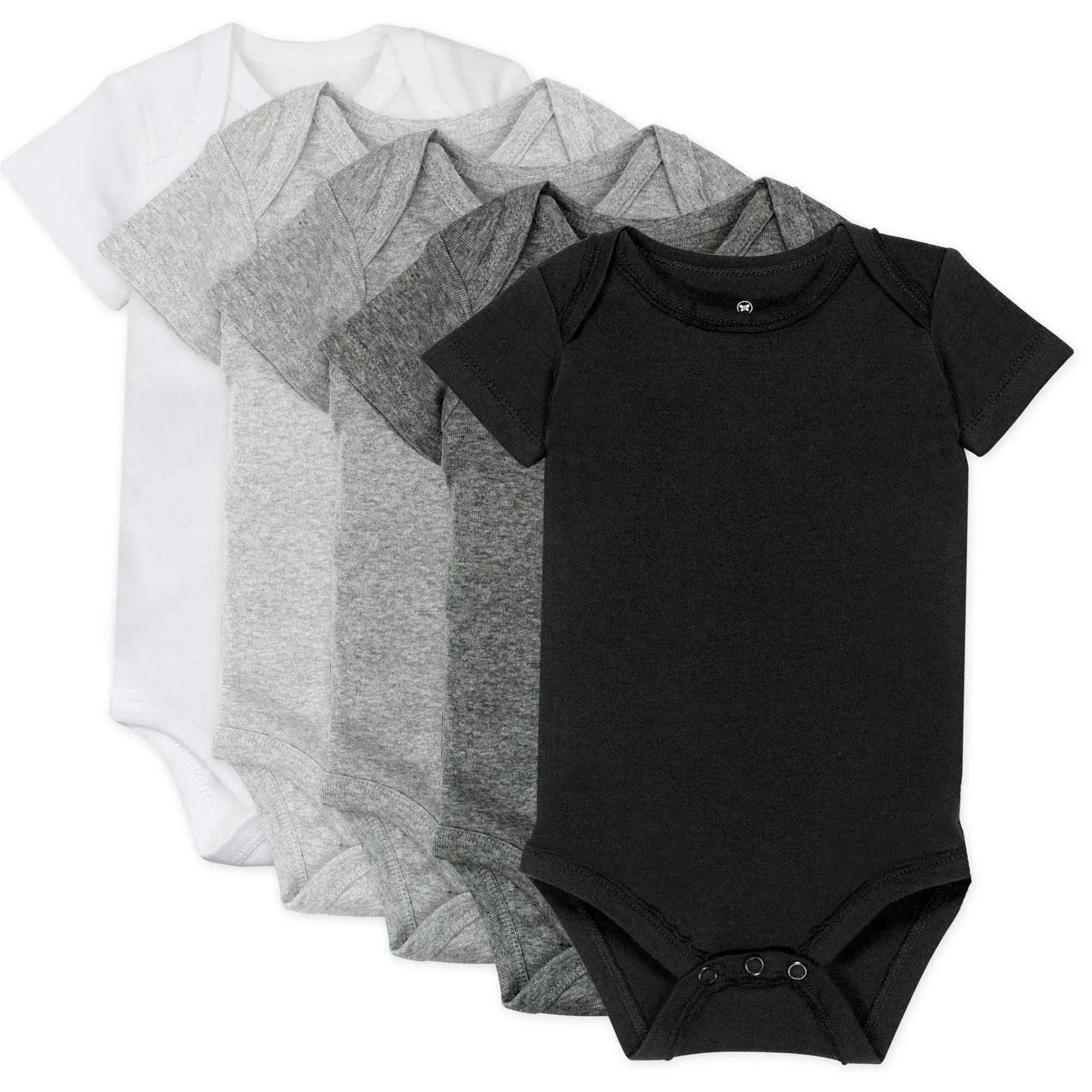 HonestBaby 5-Pack Organic Cotton Short Sleeve Bodysuits, Gray Ombre, Preemie