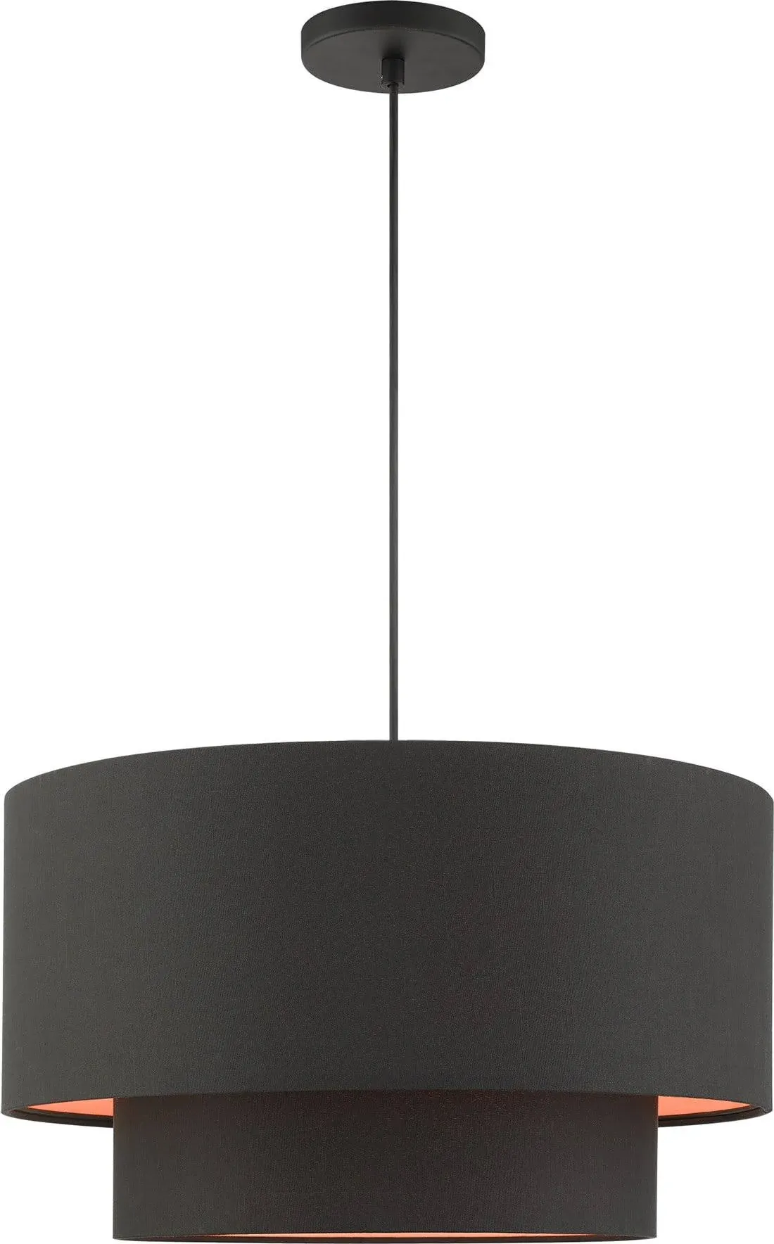 Livex Lighting 45618-04 Sentosa Collection 3-Light Pendant Hanging Light with Black and Orange Hardback Fabric Shade, Black, 20 x 20 x 99