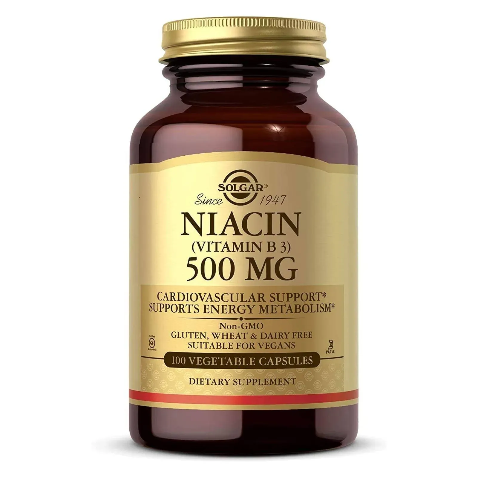 Solgar Niacin Vitamin B3 500 mg Vegetable Capsules, 250 Ct