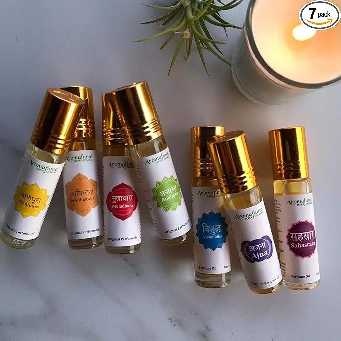 7 Chakra Essential Oil Roll-On Blend Gift Set by Aromafume | 7x 6ml/0.2 fl oz | Aromatherapy Oils for Meditation, Chakra Balance | Yoga & Reiki Gifts | Essential Oil Set for Plexus, Root Chakra & more