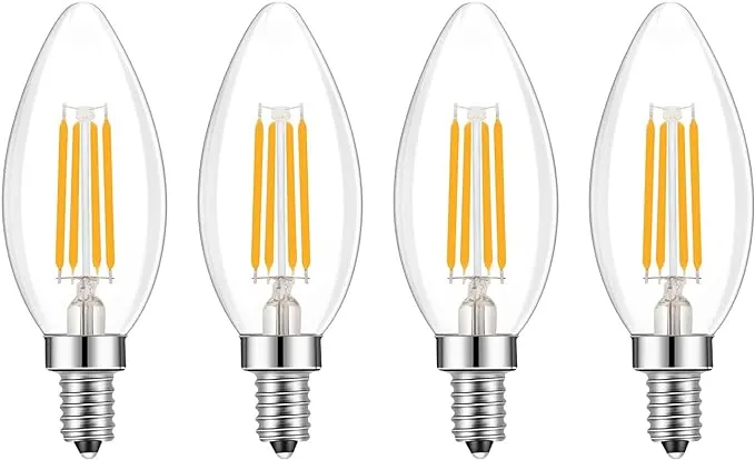 Lamsky E14 Base LED Filament Candle Shape Light Bulb,E14 European Base Bulb,Warm White 2700K 400LM 40W Equivalent,C35 Clear Glass Torpedo Shape