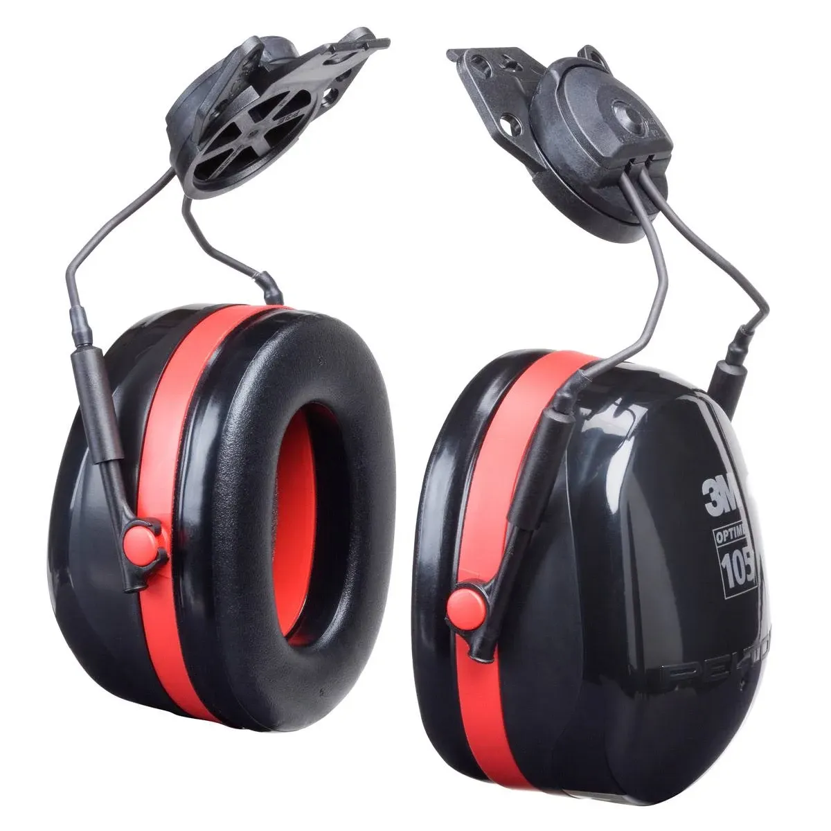 3M H10P3E Peltor Optime 105 Black / Red Cap-Mount Earmuffs