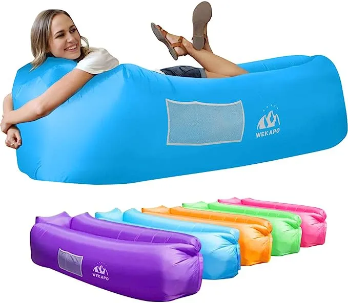 WEKAPO Inflatable Lounger Air Sofa Chair–Camping & Beach Accessories–Portable Water Proof Couch for Hiking, Picnics, Outdoor, Music Festivals & Backyard–Lightweight and Easy to Set Up Air Hammock