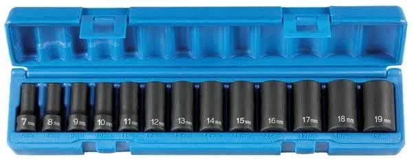 Grey Pneumatic 1213MSD 3/8" Drive 13-Piece Semi-Deep Impact Socket Metric Set