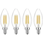 E14 Base LED Filament Candle Shape Light Bulb,E14 European Base Bulb,Warm White 2700K 400LM 40W Equivalent,C35 Clear Glass Torpedo Shape Bullet Top,No-Dimmable (4-Pack)